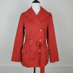 G2000 Jacket Trench Coat Belted Classic Chic Burnt Orange Red Spring Fall